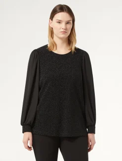 Marina Rinaldi Top & T-Shirt | Top & T-Shirt*Felpa in jersey lamé e georgette NERO