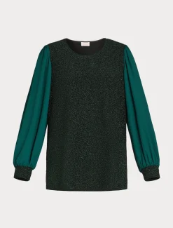Marina Rinaldi Top & T-Shirt | Top & T-Shirt*Felpa in jersey lamé e georgette VERDEBOSCO