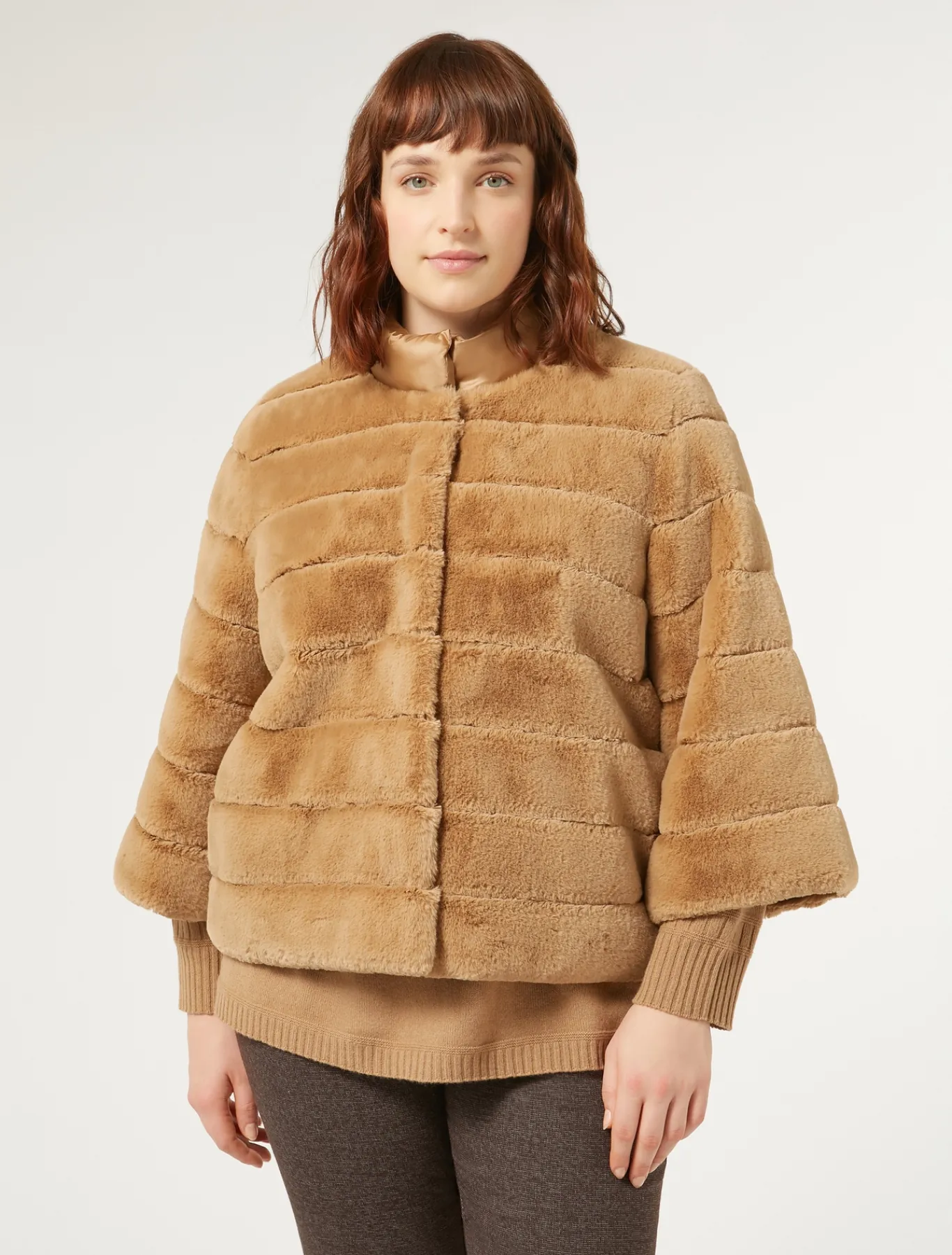 Marina Rinaldi Cappotti & Trench | Cappotti & Trench*Giaccone in tessuto effetto pelliccia e tela di nylon CAMMELLO