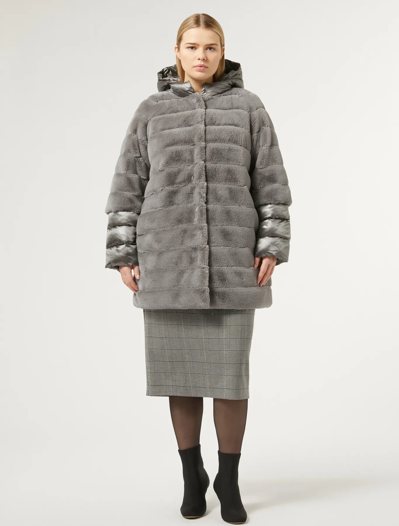 Marina Rinaldi Cappotti & Trench | Cappotti & Trench*Giaccone in tessuto effetto pelliccia e tela di nylon GRIGIOMEDIO