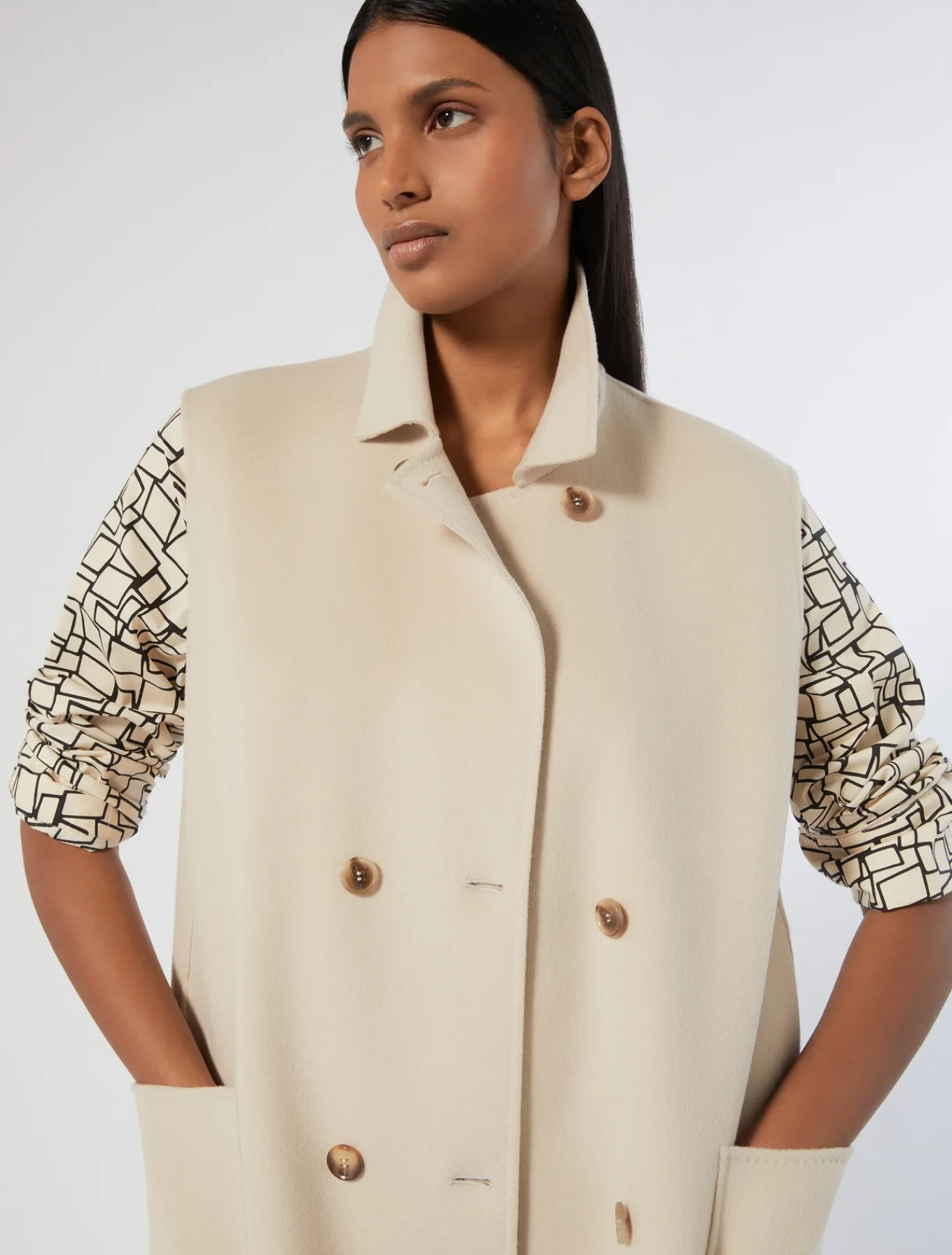 Marina Rinaldi Cappotti & Trench | Cappotti & Trench*Gilet in double di lana e cachemire BEIGE