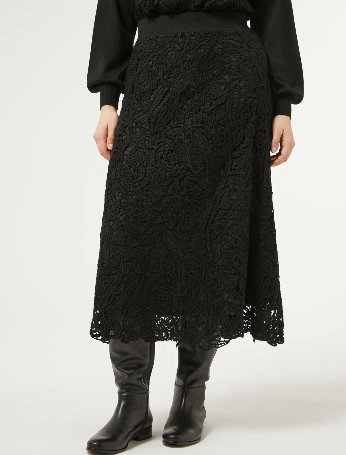 Marina Rinaldi Gonne | Gonne*Gonna con ricamo macramè NERO