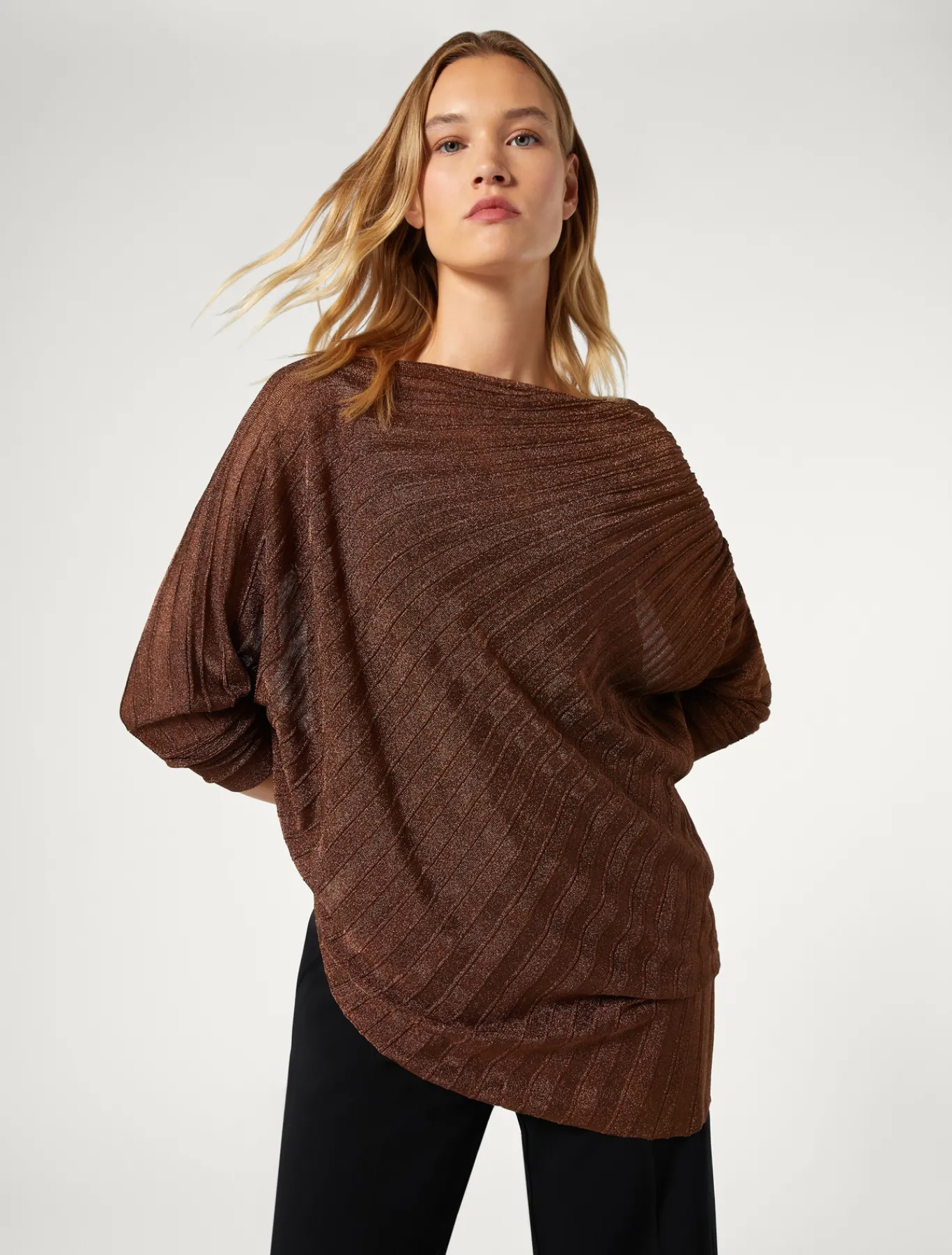 Marina Rinaldi Maglieria | Maglieria*Maglia asimmetrica a coste CARAMEL