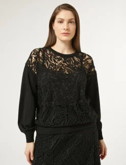 Marina Rinaldi Maglieria | Maglieria*Maglia con ricamo macramè NERO