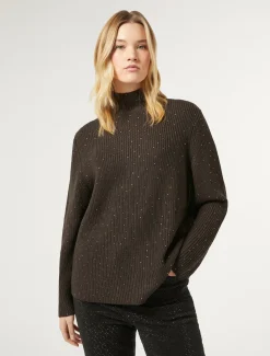 Marina Rinaldi Maglieria | Maglieria*Maglia in misto lana con strass CIOCCOLATO