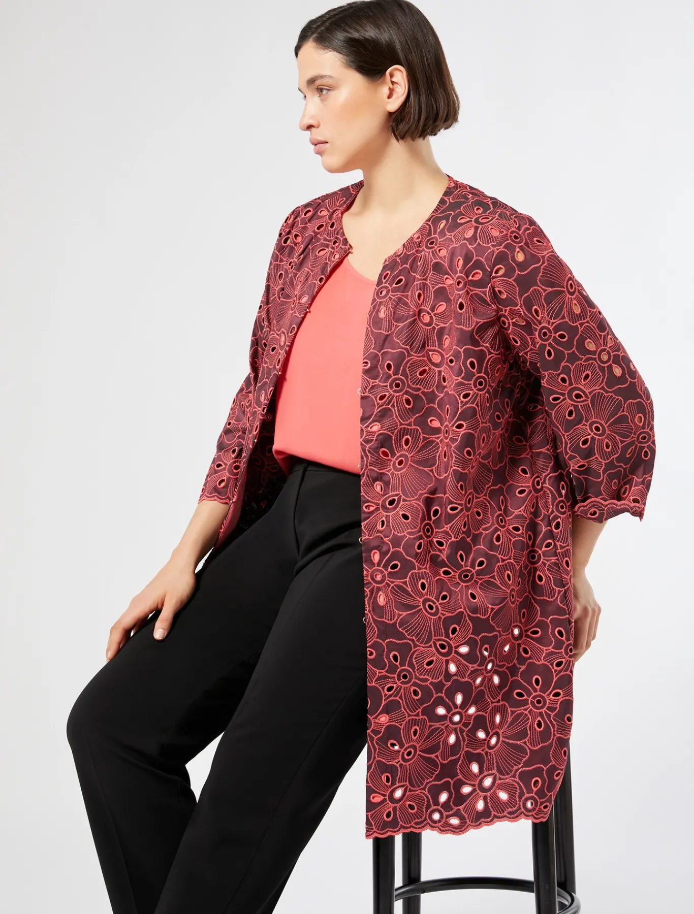 Marina Rinaldi Giacche | Cappotti & Trench*Spolverino in taffetà ricamato CORALLO