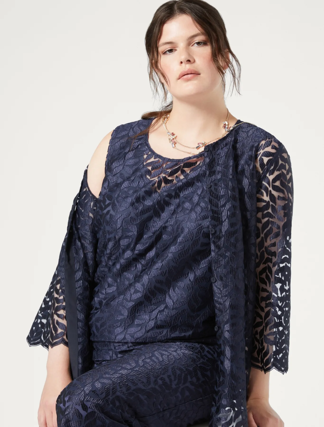 Marina Rinaldi Bluse | Camicie & Bluse*Top in tulle ricamato BLUMARINO