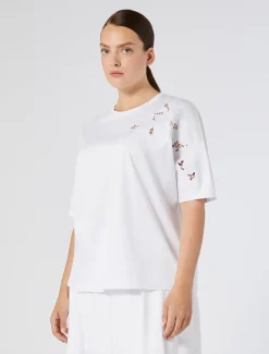 Marina Rinaldi Top & T-Shirt | Top & T-Shirt*T-shirt in jersey con ricamo BIANCOOTTICO