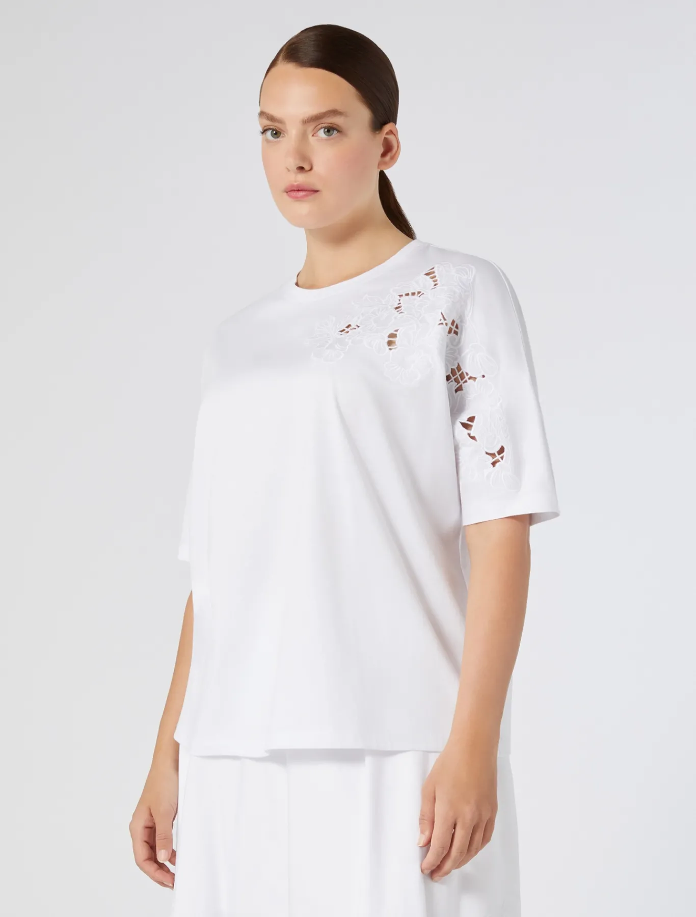 Marina Rinaldi Top & T-Shirt | Top & T-Shirt*T-shirt in jersey con ricamo BIANCOOTTICO