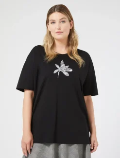 Marina Rinaldi Top & T-Shirt | Top & T-Shirt*T-shirt in jersey con ricamo NERO