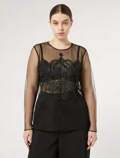 Marina Rinaldi Accessori | Top & T-Shirt*T-shirt in tulle con ricamo NERO
