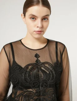 Marina Rinaldi Accessori | Top & T-Shirt*T-shirt in tulle con ricamo NERO